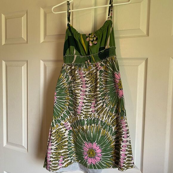 Vintage Charlotte Russe Green Tropical Mini Dress Size large green pink retro - Picture 1 of 9
